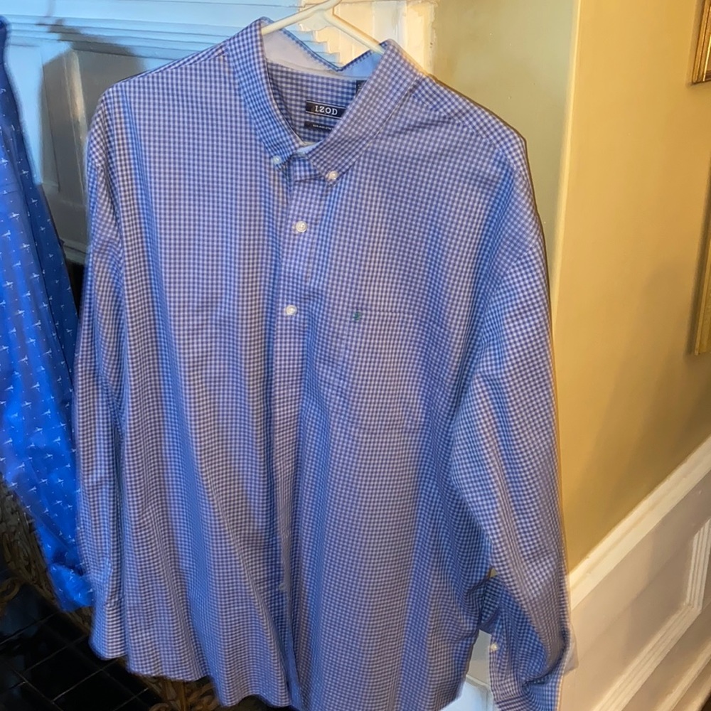 Mens XL gingham blue and white
